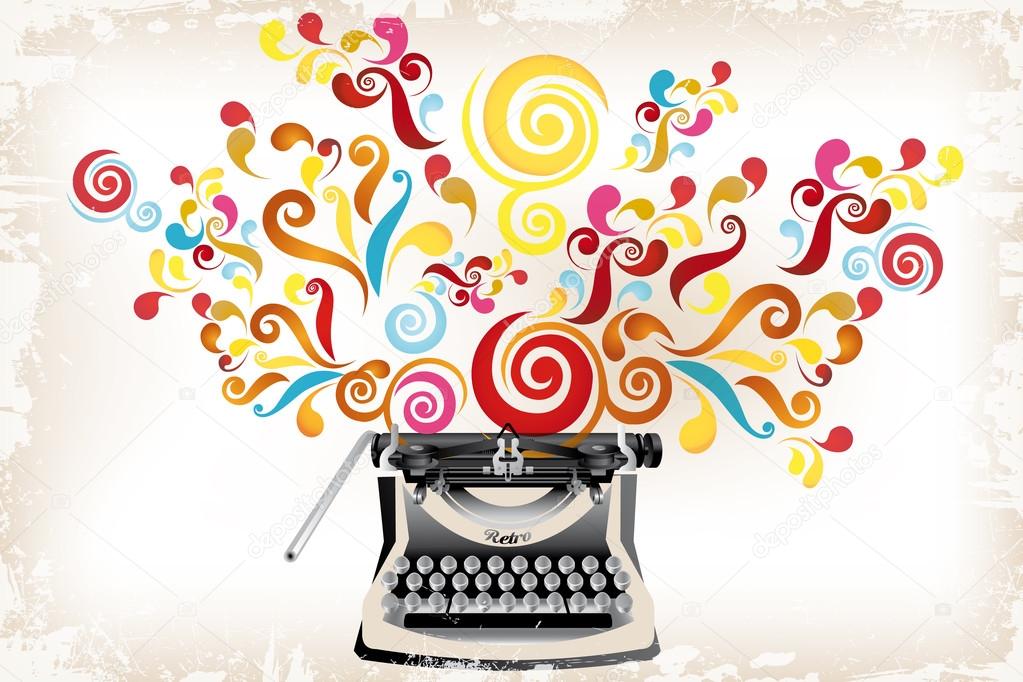 Creativity - typewriter with abstract swirls