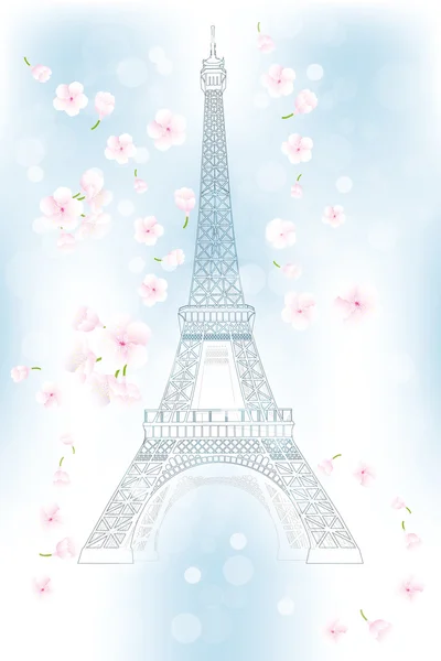 Tour Eiffel dessinée à la main au printemps — Image vectorielle
