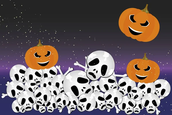 Night Halloween Horror Illustration Skulls Bones Pumpkins Every Element Isolated — Stock Vector