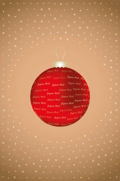 French Text Merry Christmas Red Shining Christmas Bauble Retro Brown — Stock vektor