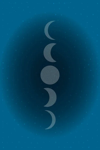 Illustration Phases Moon Made Ink Points Dark Blue Night Sky — Stock Vector