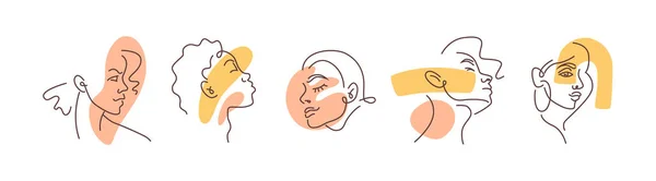 Woman doodle faces with color spots fashion design — Stock Vector