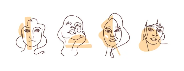 Ensemble tendance de femmes visages gribouillis, design abstrait — Image vectorielle