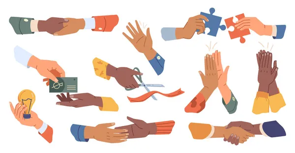 Üdvözlő és tapsoló kéz, kézfogás, új ötlet — Stock Vector