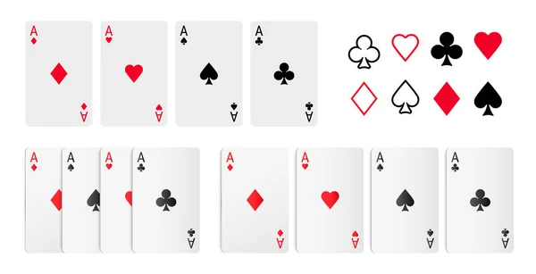 Juego de cartas planas y realistas 3d aces vector conjunto — Archivo Imágenes Vectoriales