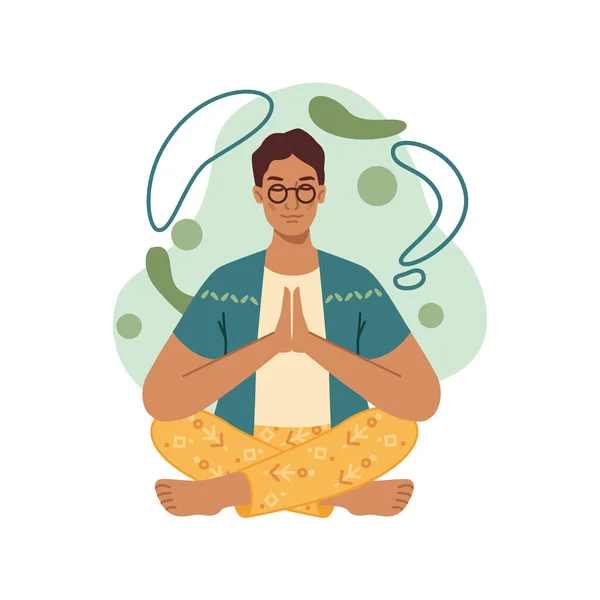 Hombre tranquilo meditando en pose de loto, control del estrés — Archivo Imágenes Vectoriales