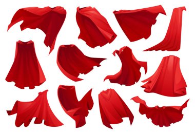 Red cape seperhero satin cloth, magic covers set clipart
