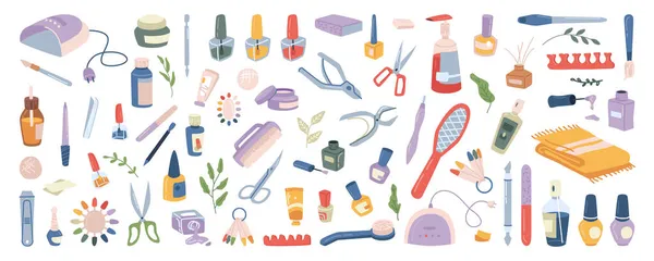 Herramientas de equipo de pedicura y manicura, conjunto de objetos — Vector de stock