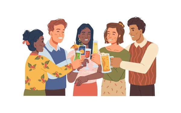 Les gens fêtent et boivent des cocktails et du vin — Image vectorielle