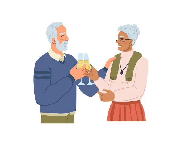 Yaşlı insanlar şarap ya da şampanya içiyor. — Stok Vektör