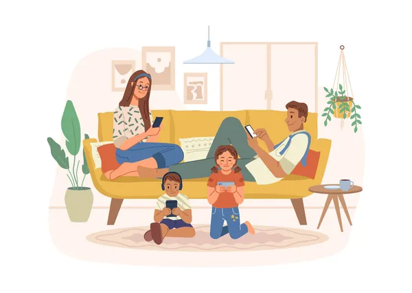 Gadgets και προσθήκη smartphone των μελών της οικογένειας — Διανυσματικό Αρχείο