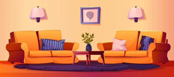 Furniture ruang tamu, sofa, meja, interior rumah - Stok Vektor