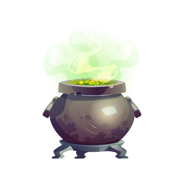 Boiling potion in cauldron, cartoon liquid in pot — Stock Vector