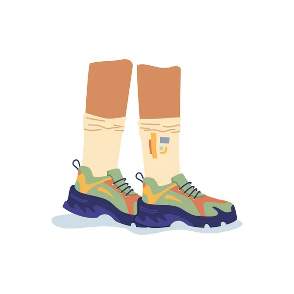 Person legs in sneakers shoes cartoon vector boots — Stock Vector