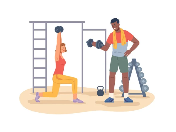 Les gens avec haltères dans la salle de gym de travailler des exercices — Image vectorielle