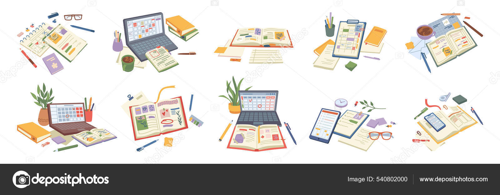 Diary planners and organizers, calendars schedule Stock Vector by