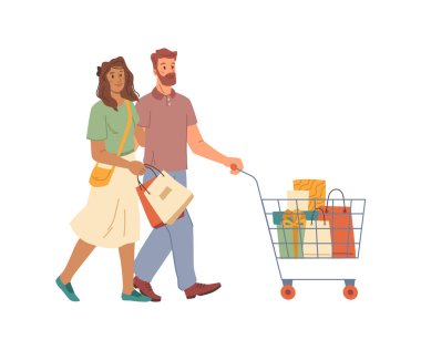 Happy family couple man and woman with bags, sale