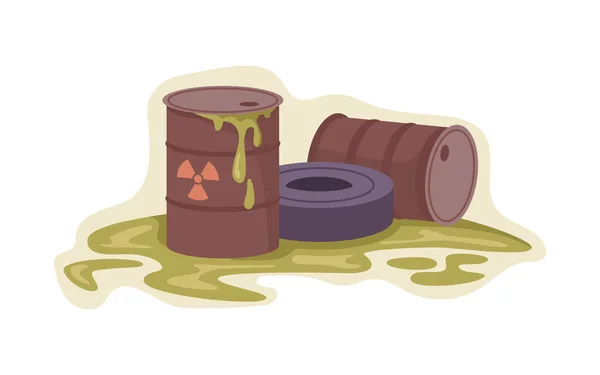 Toxic radiation waste in barrels, leakage vector — Stock Vector