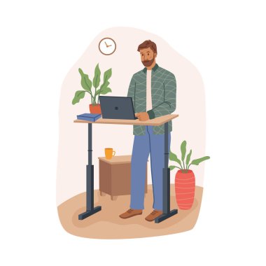 Ofiste veya ev çalışma alanı vektöründe ergonomik masa