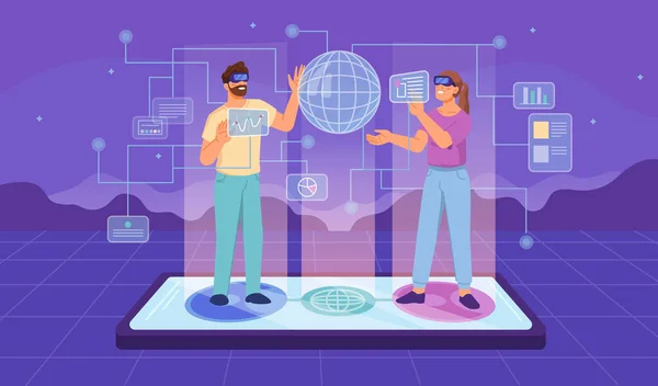 Metaverse mobil konsept, VR gözlüklü insanlar