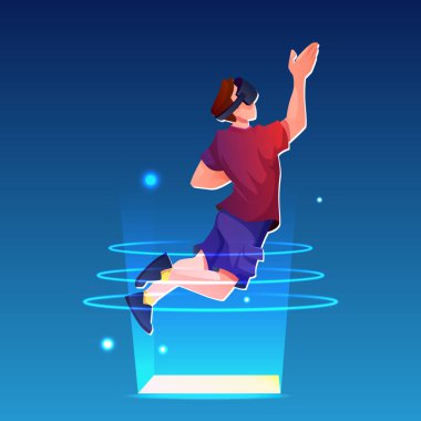 Metaverse konsept, VR gözlüklü adam oyun oynuyor