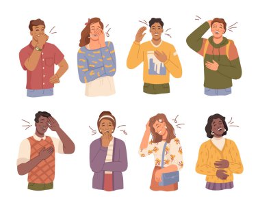 Gülen ve kıkırdayan insanlar, komik karakterler.