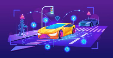 Gelecekçi akıllı araba tasarımı, modern araç vektörü
