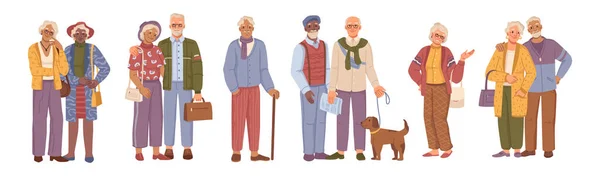 时尚快乐的老年人人物形象设置 — 图库矢量图片