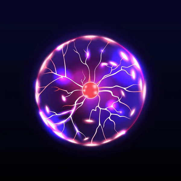 Bola de energía con líneas eléctricas, esferas de neón — Vector de stock