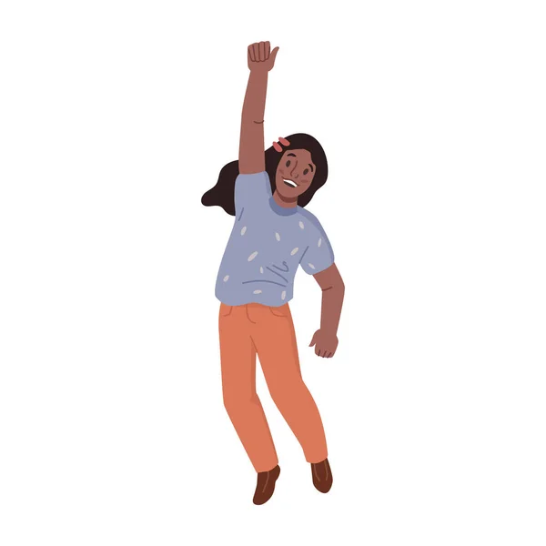 Glad barn flicka hoppar med leende ansikte vektor — Stock vektor