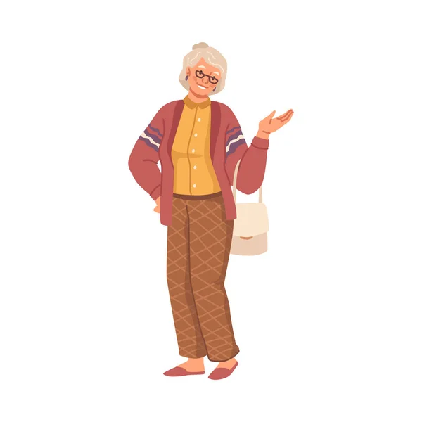 Пожилая женщина в модной одежде на открытом воздухе — стоковый вектор