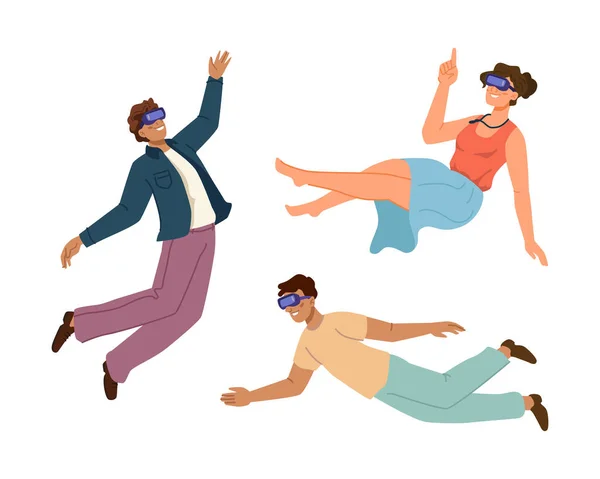Concepto metaverso, personas en gafas VR flotando — Archivo Imágenes Vectoriales