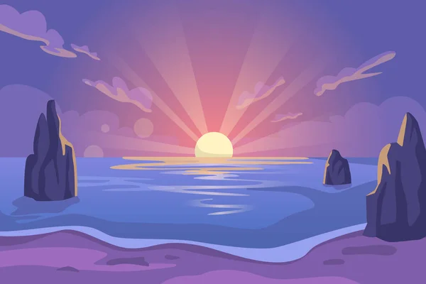 Coucher de soleil paysage marin, paysage marin avec le coucher du soleil vecteur — Image vectorielle