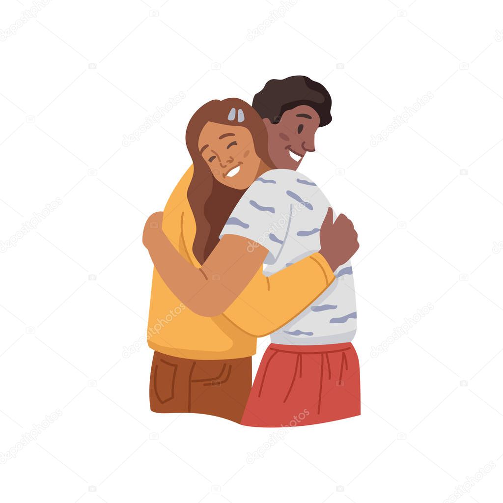Man and woman cuddling, friends or family members