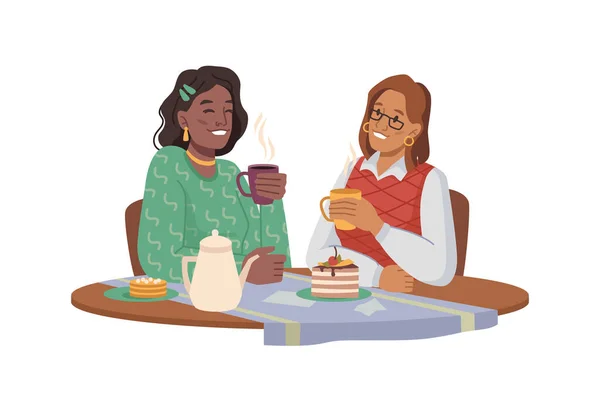 Женщины-друзья или партнеры, девушки пара в кафе — стоковый вектор