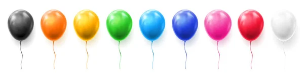 Ballons colorés avec fil, vecteur 3D réaliste — Image vectorielle