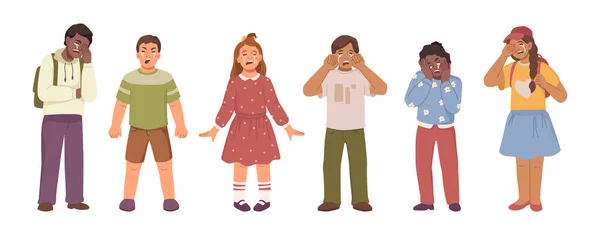 哭泣的儿童，绝望中的男孩和女孩 — 图库矢量图片