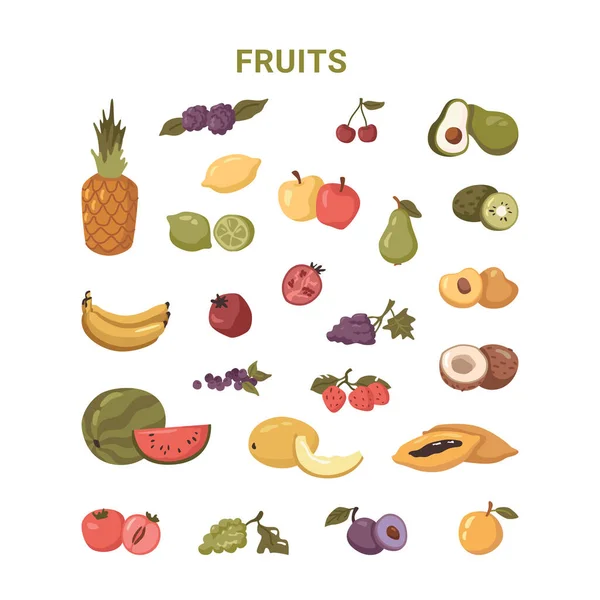 Zralé ovoce a bobule, bio zdravé soupravy potravin — Stockový vektor