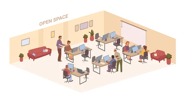 Вектор зони планування інтер'єру офісу відкритого простору — стоковий вектор