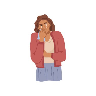 Ağlayan ve ağlayan bir kadın, duygusal genç bayan.