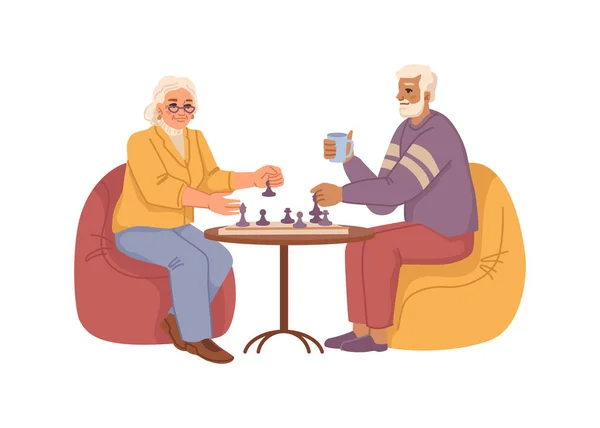 Pessoas idosas casal jogando xadrez em casa de repouso — Vetor de Stock