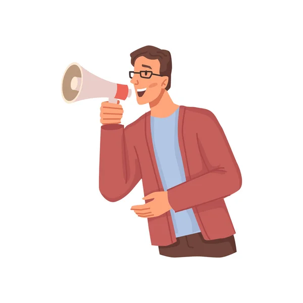 Hombre con megáfono gritando haciendo anuncio — Archivo Imágenes Vectoriales