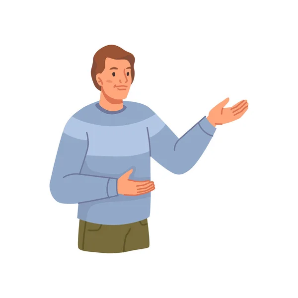 Personnage masculin sur présentation faire un geste — Image vectorielle