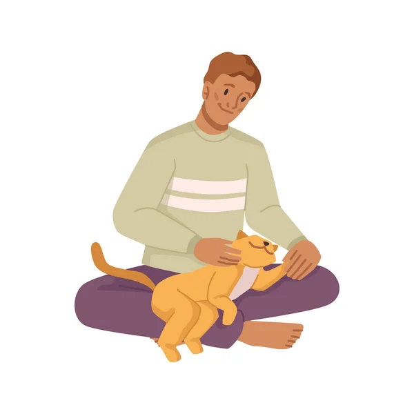 Hombre jugando con gato, adolescente con gatito — Vector de stock