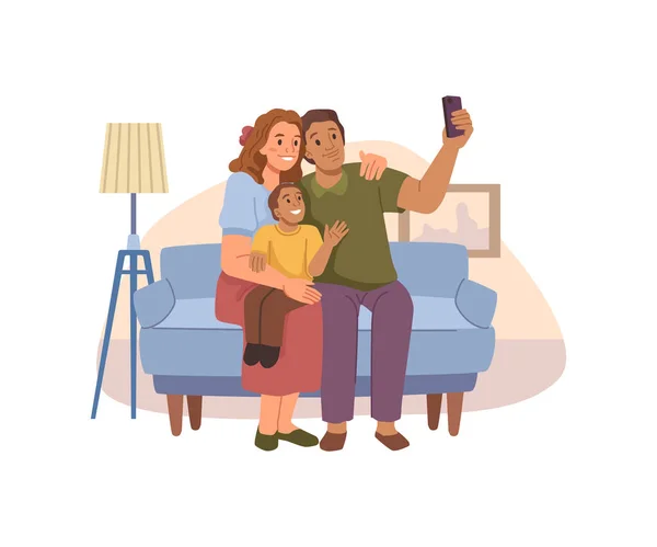 Aile fotoğrafı, çocuklu aileler selfie çekiyor. — Stok Vektör