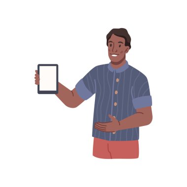 Yeni ürün tableti sunan iş adamı