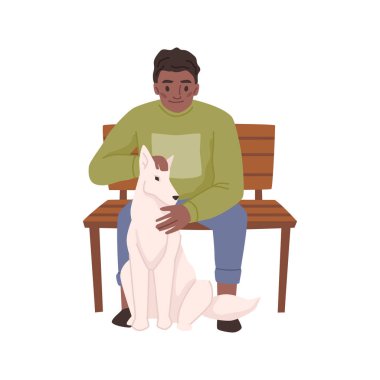 Man spending time outdoors with dog, owner and pet