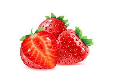 Realistic strawberry berry fruit with water drops