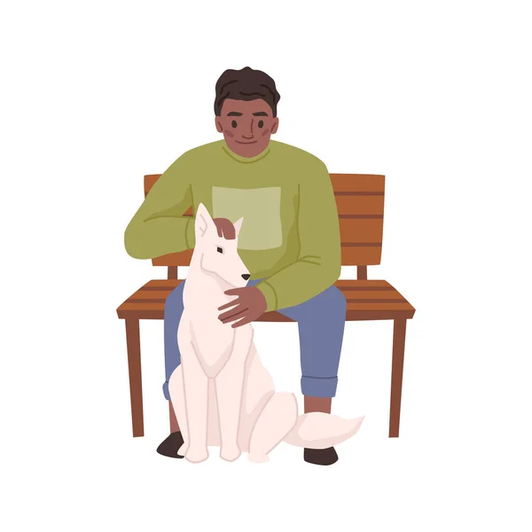 Man spending time outdoors with dog, owner and pet — Archivo Imágenes Vectoriales