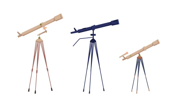 Telescopes on tripod, zooming lenses binoculars — Stock Vector